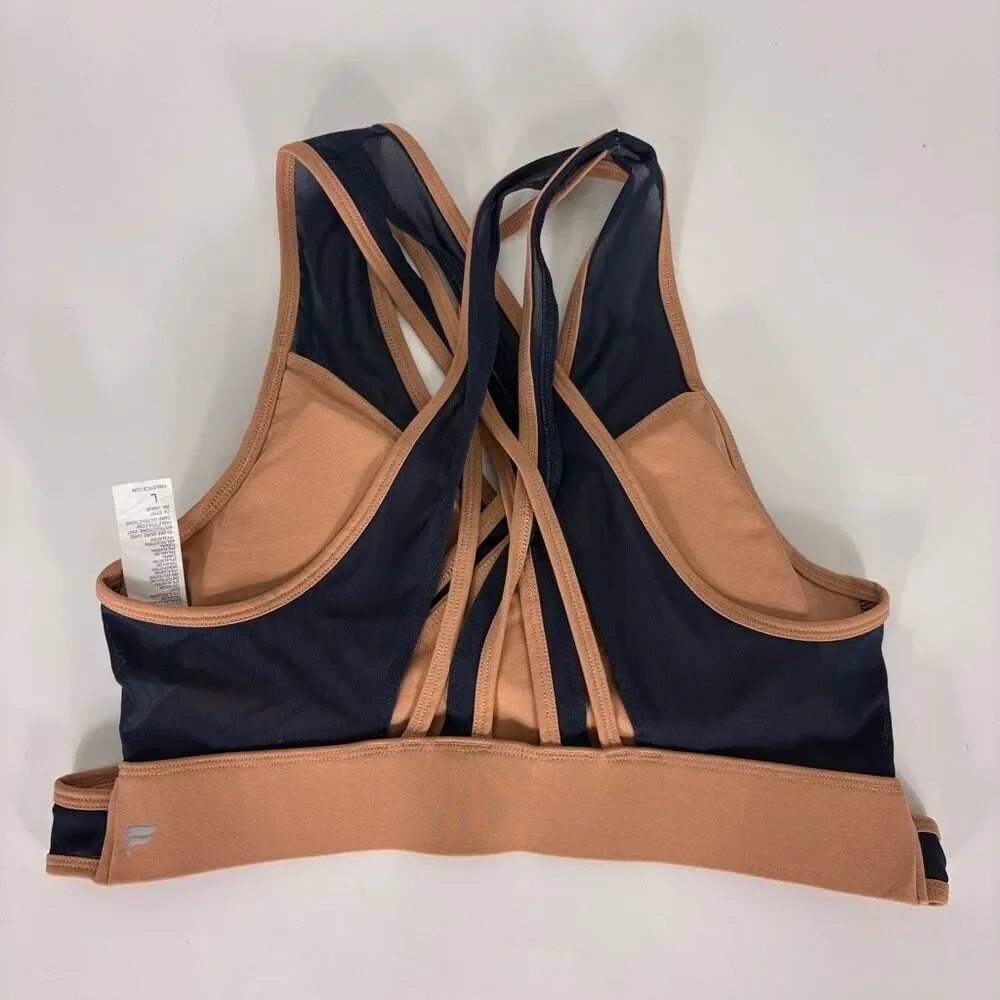 Fabletics Navy Blue‎ with Cream Wrap Strappy Back Sports Bra Size Large